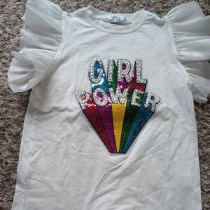 Lola And The Boys White 'Girl Power' Tee with Ruffled Sleeves
